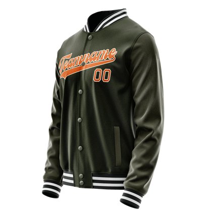 Custom Olive Orange Solid Color Varsity Letterman Jacket