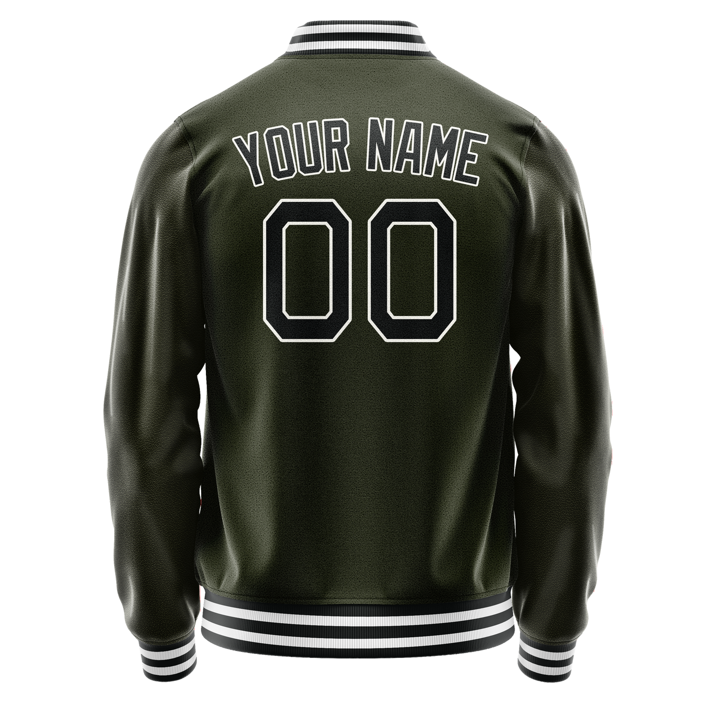 Custom Olive Black Solid Color Varsity Letterman Jacket