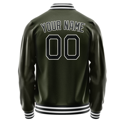 Custom Olive Black Solid Color Varsity Letterman Jacket