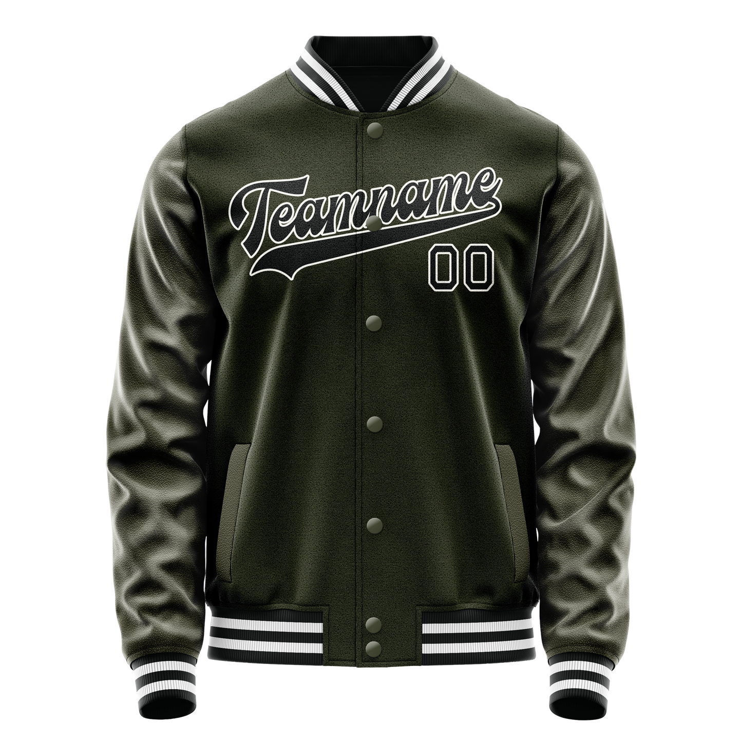Custom Olive Black Solid Color Varsity Letterman Jacket