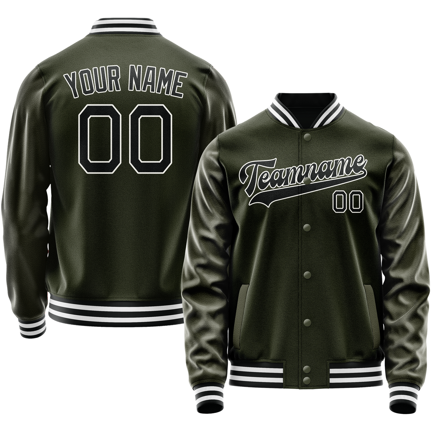 Custom Olive Black Solid Color Varsity Letterman Jacket