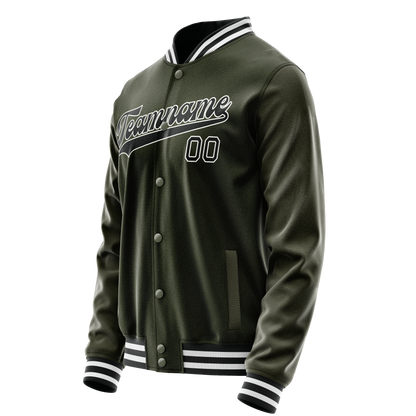 Custom Olive Black Solid Color Varsity Letterman Jacket