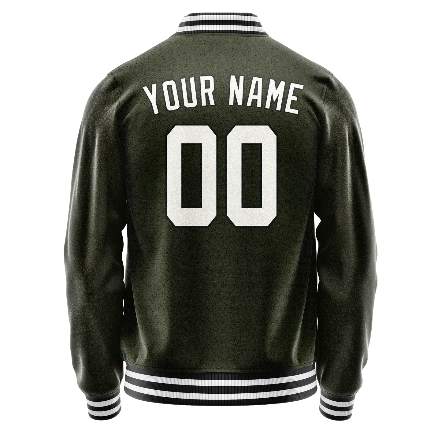 Custom Olive White Solid Color Varsity Letterman Jacket