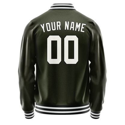 Custom Olive White Solid Color Varsity Letterman Jacket