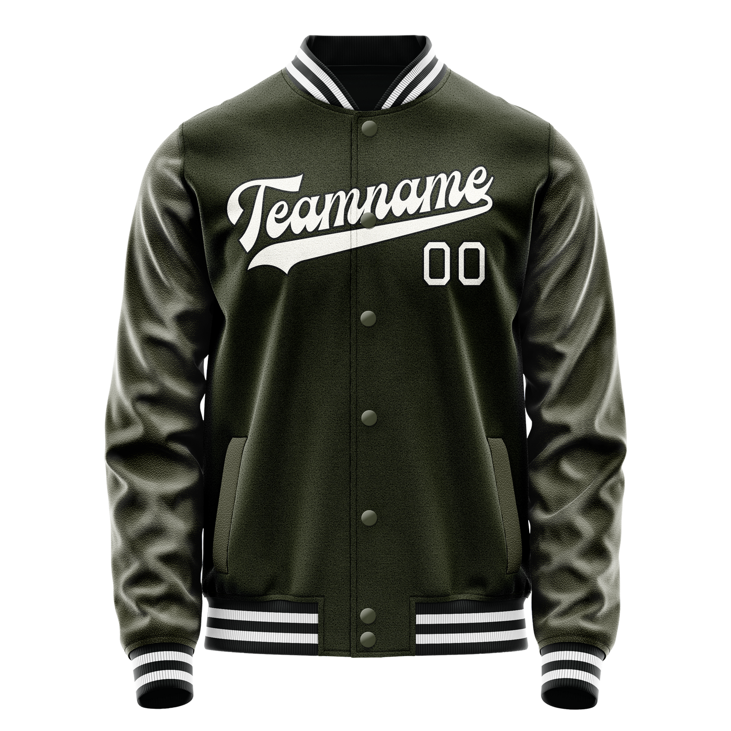 Custom Olive White Solid Color Varsity Letterman Jacket