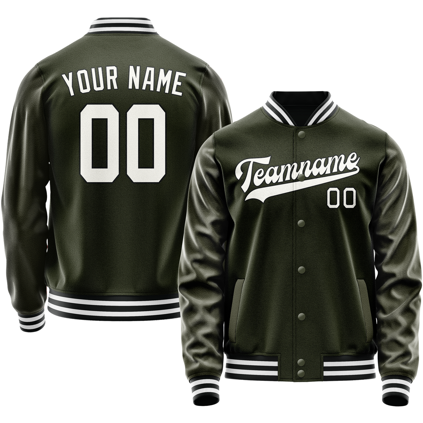Custom Olive White Solid Color Varsity Letterman Jacket