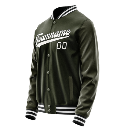 Custom Olive White Solid Color Varsity Letterman Jacket