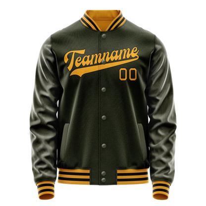 Custom Olive Gold Solid Color Varsity Letterman Jacket