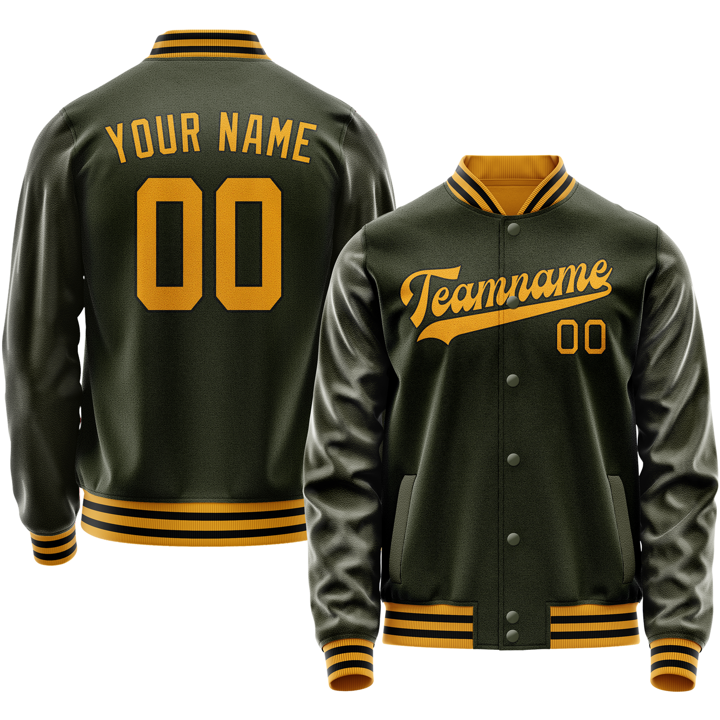 Custom Olive Gold Solid Color Varsity Letterman Jacket