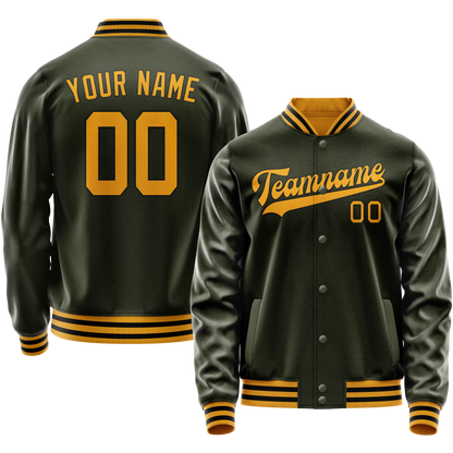 Custom Olive Gold Solid Color Varsity Letterman Jacket