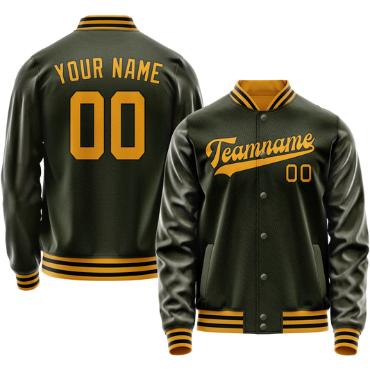 Custom Olive Gold Solid Color Varsity Letterman Jacket