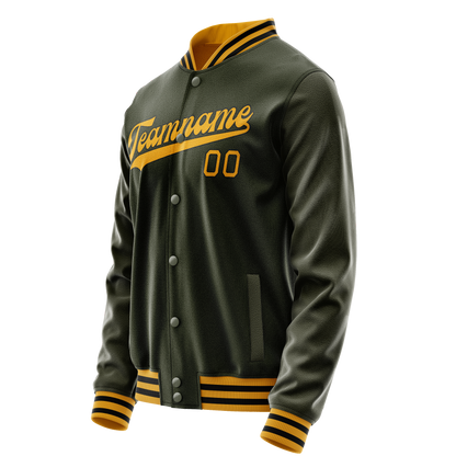 Custom Olive Gold Solid Color Varsity Letterman Jacket