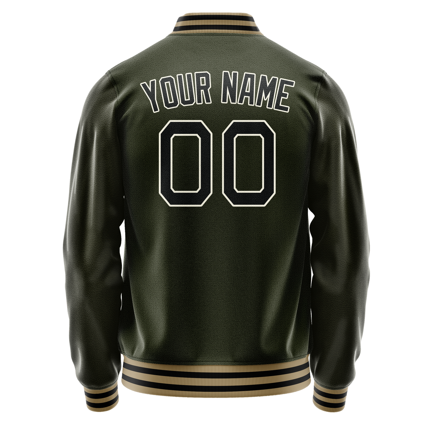 Custom Olive Black Solid Color Varsity Letterman Jacket