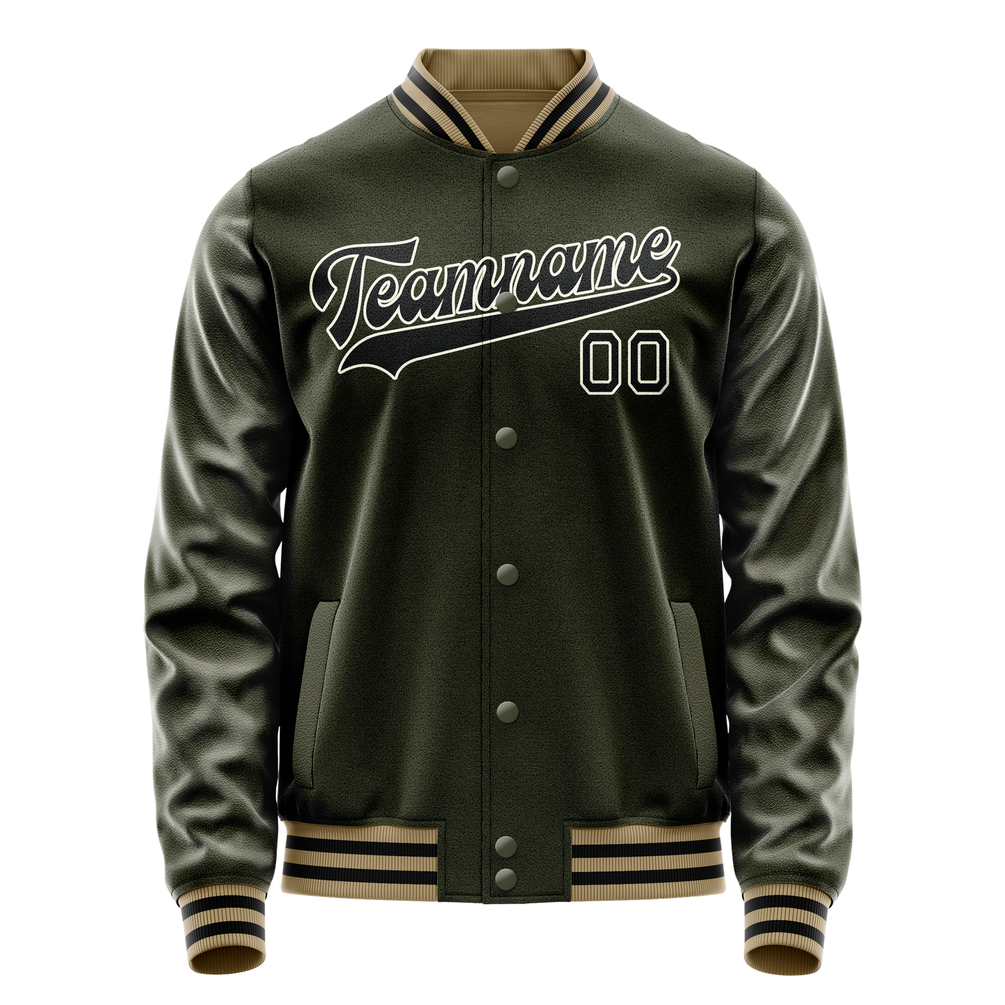 Custom Olive Black Solid Color Varsity Letterman Jacket