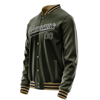 Custom Olive Black Solid Color Varsity Letterman Jacket