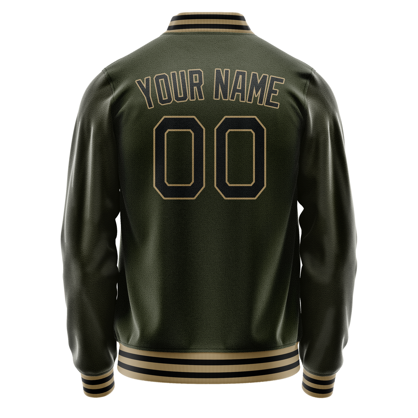 Custom Olive Black Solid Color Varsity Letterman Jacket
