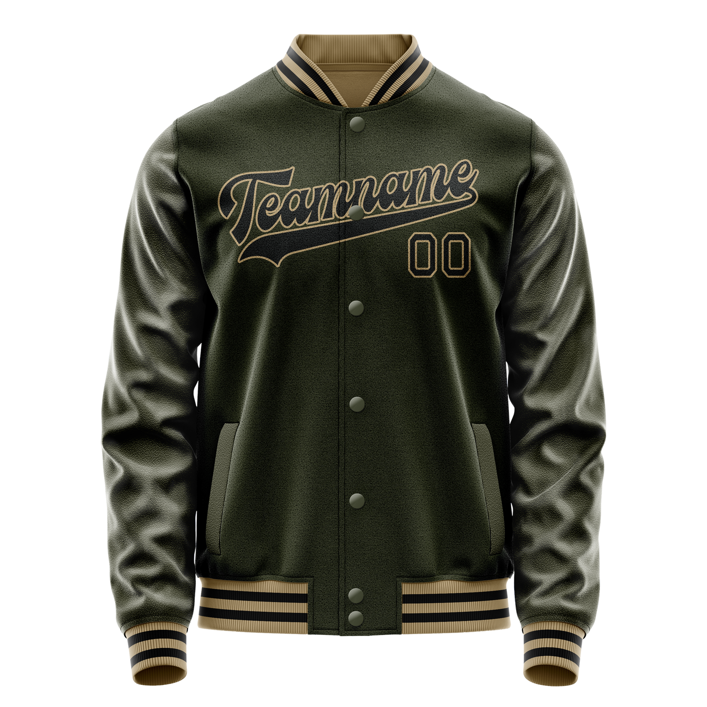 Custom Olive Black Solid Color Varsity Letterman Jacket