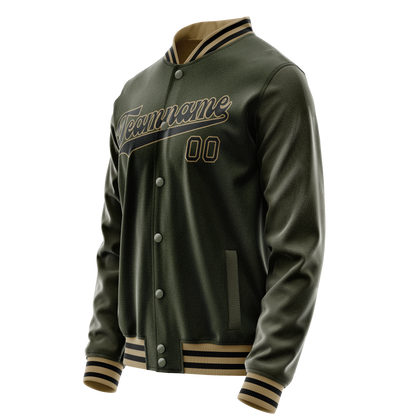 Custom Olive Black Solid Color Varsity Letterman Jacket