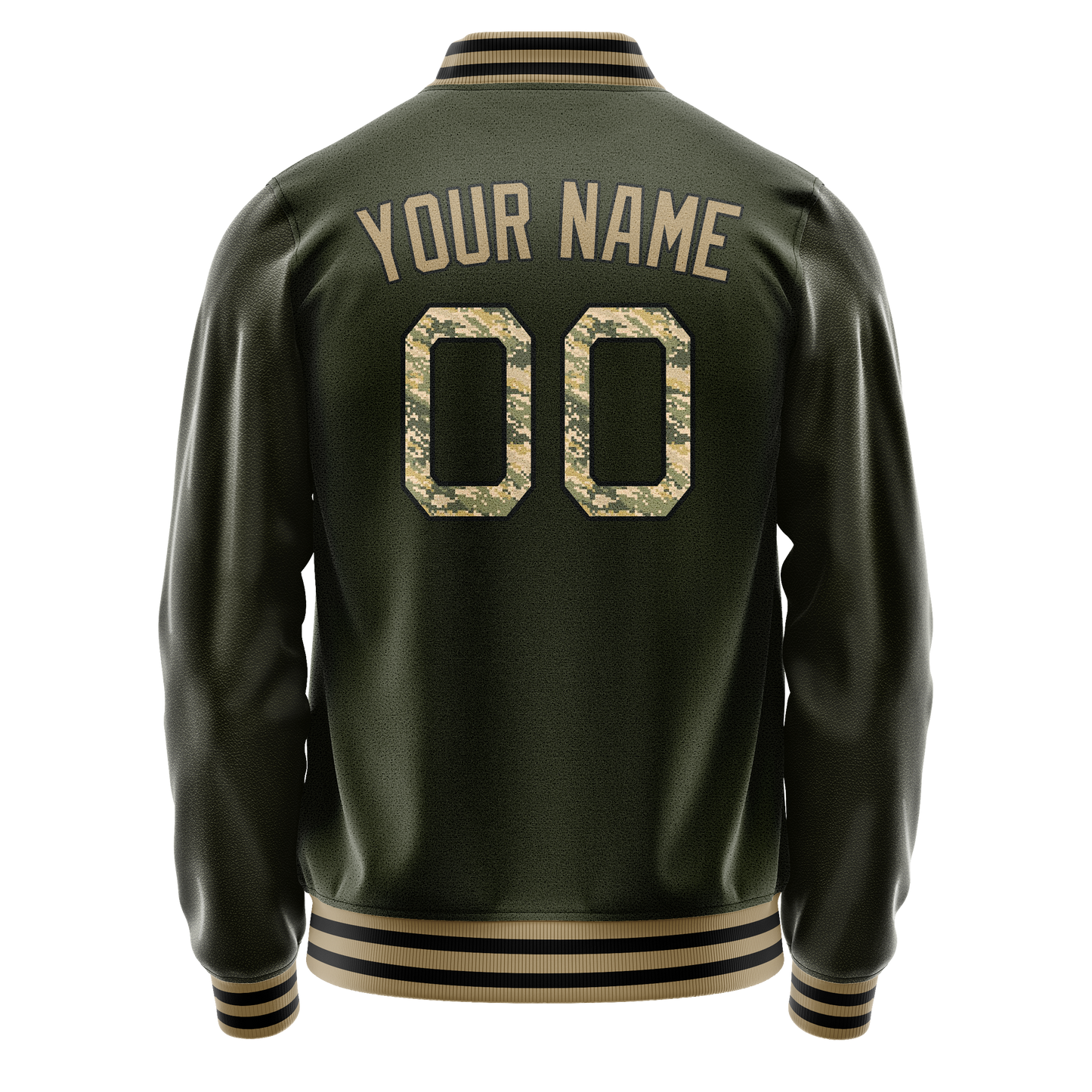 Custom Olive Camo Solid Color Varsity Letterman Jacket