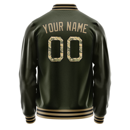 Custom Olive Camo Solid Color Varsity Letterman Jacket