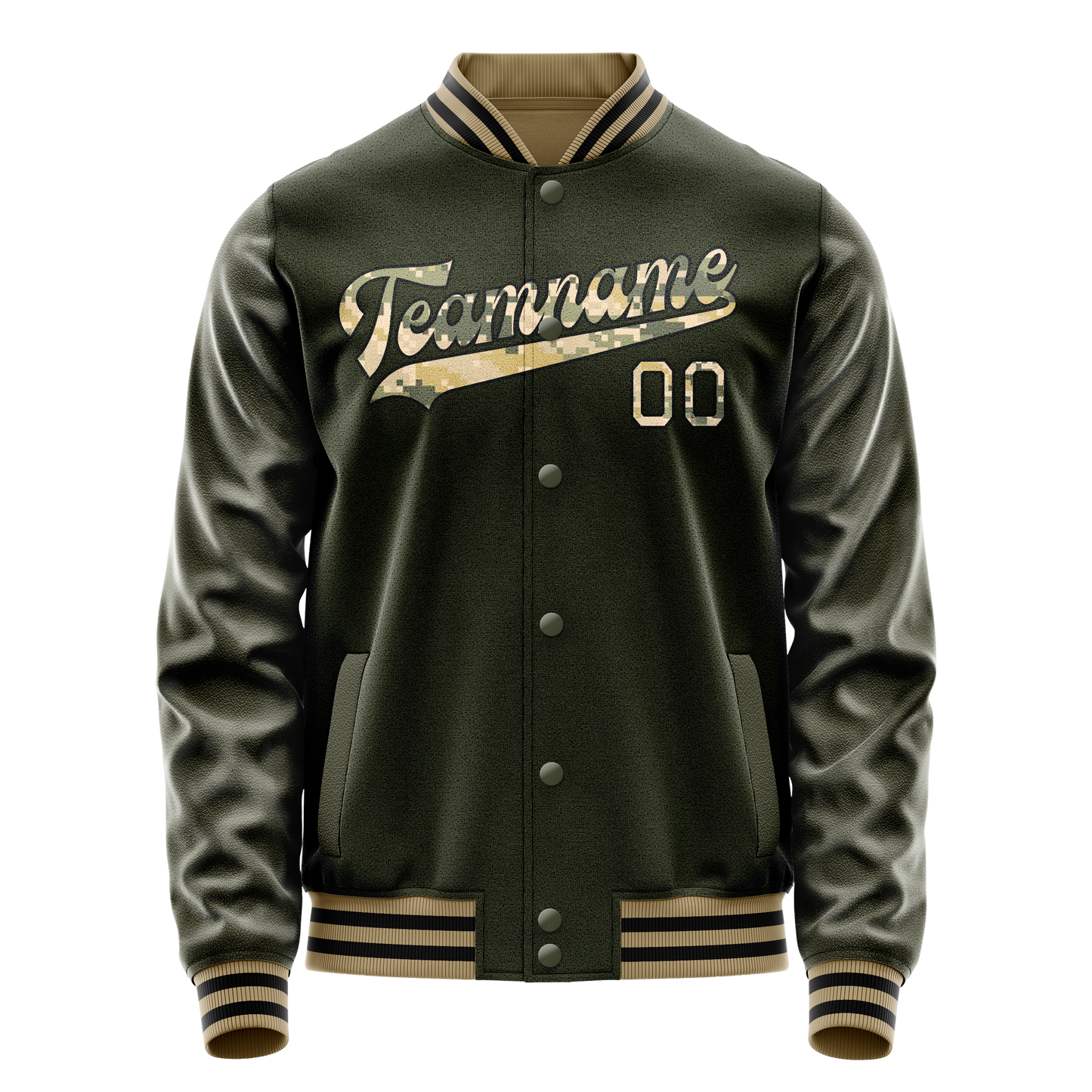 Custom Olive Camo Solid Color Varsity Letterman Jacket