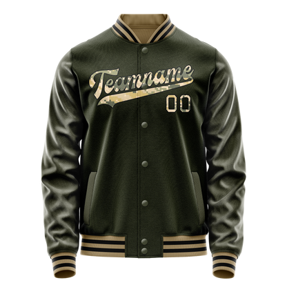 Custom Olive Camo Solid Color Varsity Letterman Jacket