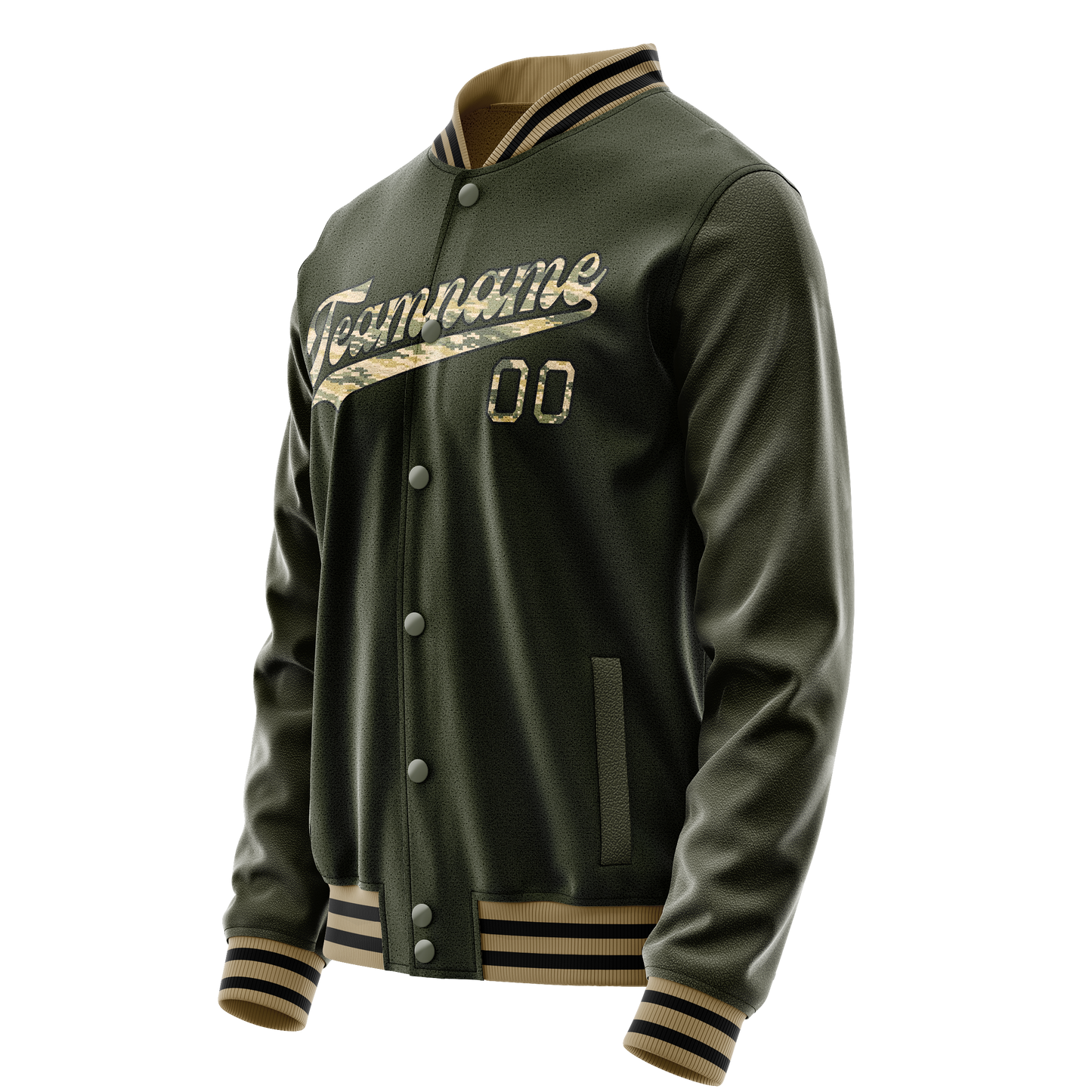 Custom Olive Camo Solid Color Varsity Letterman Jacket