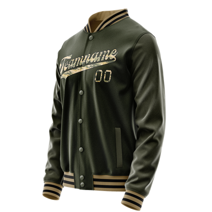 Custom Olive Camo Solid Color Varsity Letterman Jacket