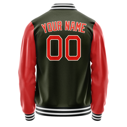 Custom Olive Orange Solid Color Varsity Letterman Jacket
