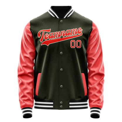 Custom Olive Orange Solid Color Varsity Letterman Jacket