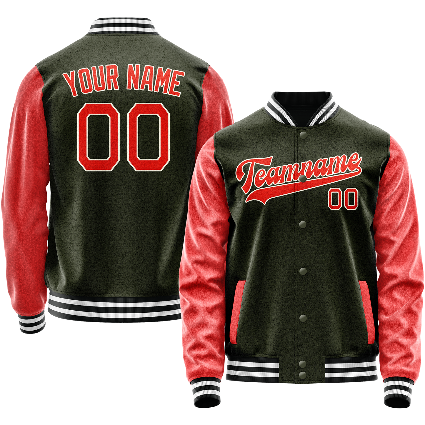 Custom Olive Orange Solid Color Varsity Letterman Jacket