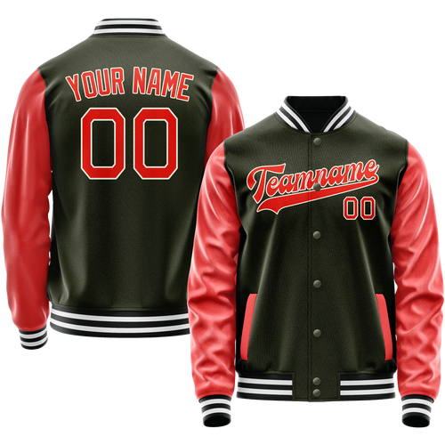 Custom Olive Orange Solid Color Varsity Letterman Jacket