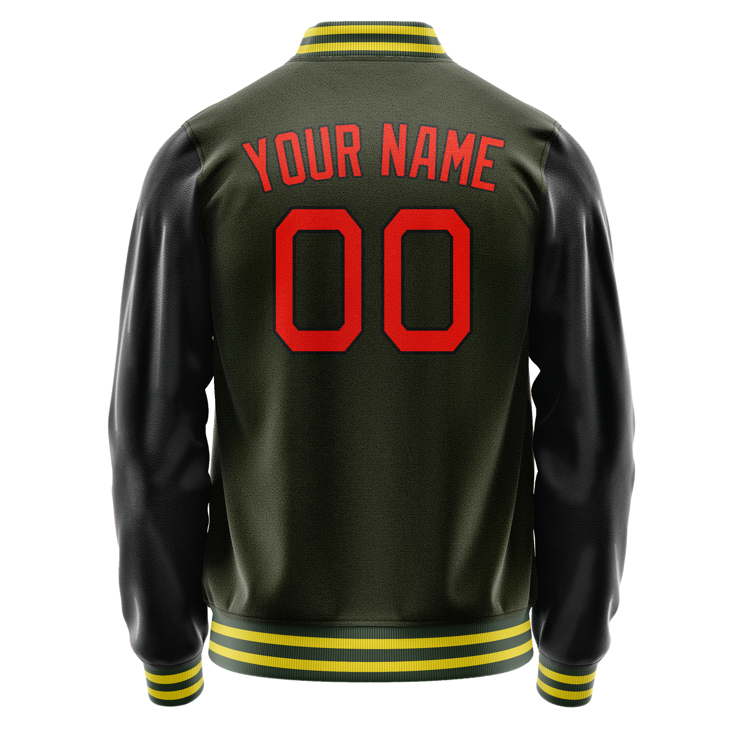 Custom Olive Orange Solid Color Varsity Letterman Jacket