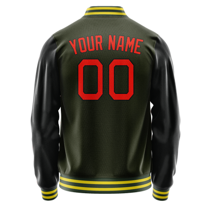 Custom Olive Orange Solid Color Varsity Letterman Jacket