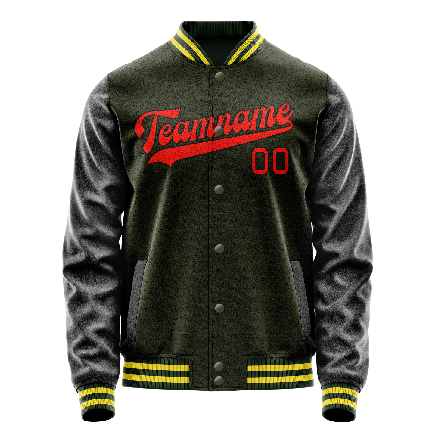 Custom Olive Orange Solid Color Varsity Letterman Jacket