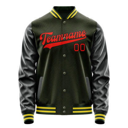 Custom Olive Orange Solid Color Varsity Letterman Jacket