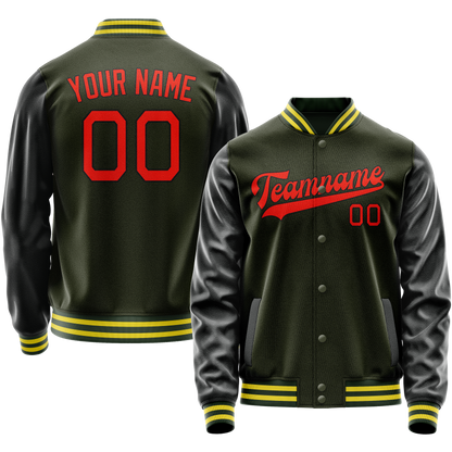 Custom Olive Orange Solid Color Varsity Letterman Jacket