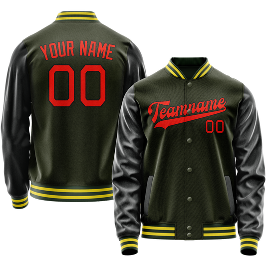 Custom Olive Orange Solid Color Varsity Letterman Jacket