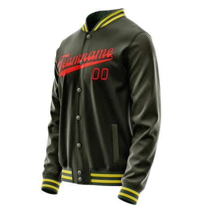Custom Olive Orange Solid Color Varsity Letterman Jacket