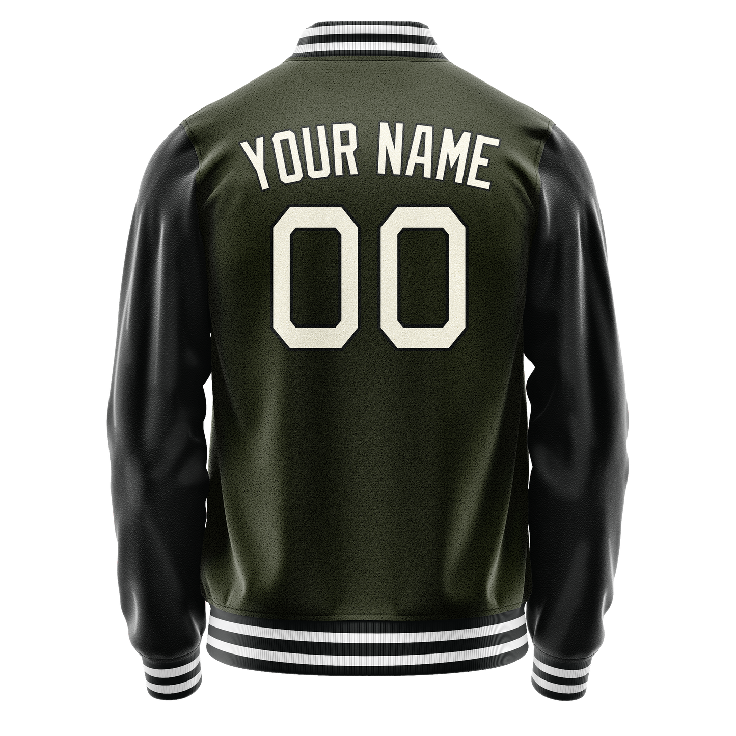 Custom Olive Black Solid Color Varsity Letterman Jacket