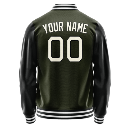 Custom Olive Black Solid Color Varsity Letterman Jacket