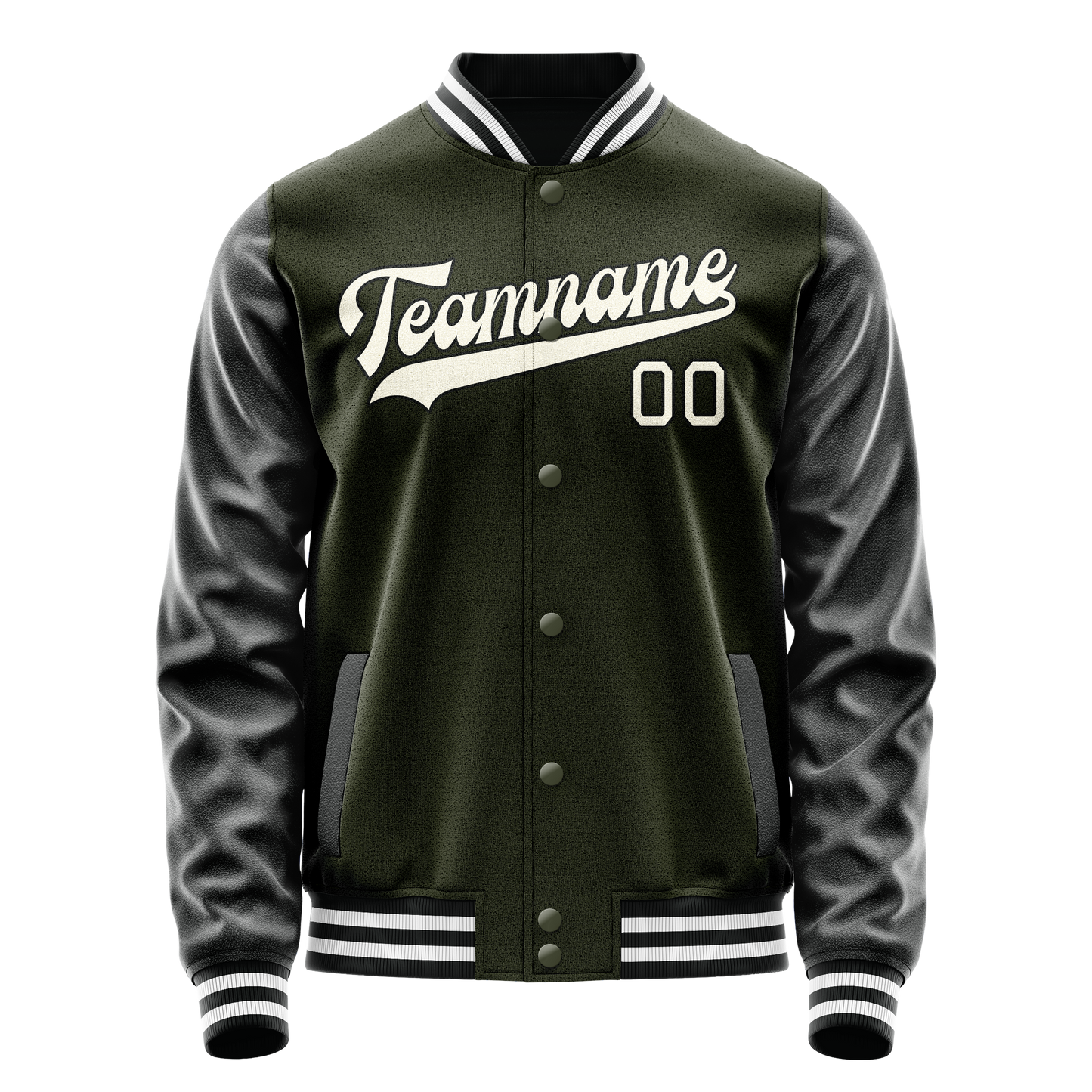 Custom Olive Black Solid Color Varsity Letterman Jacket
