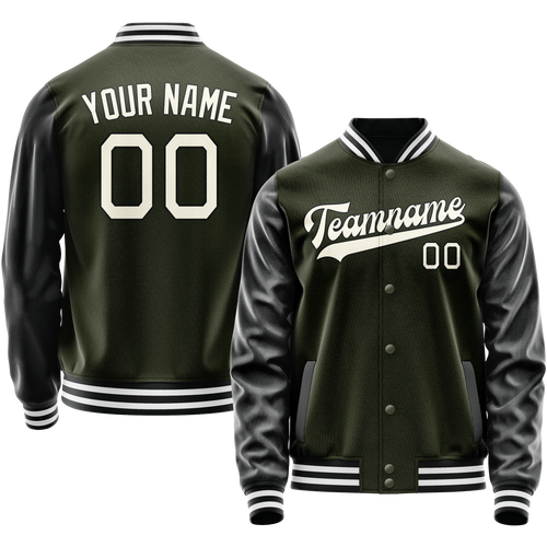 Custom Olive Black Solid Color Varsity Letterman Jacket
