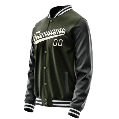Custom Olive Black Solid Color Varsity Letterman Jacket