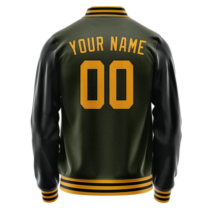 Custom Olive Black Solid Color Varsity Letterman Jacket