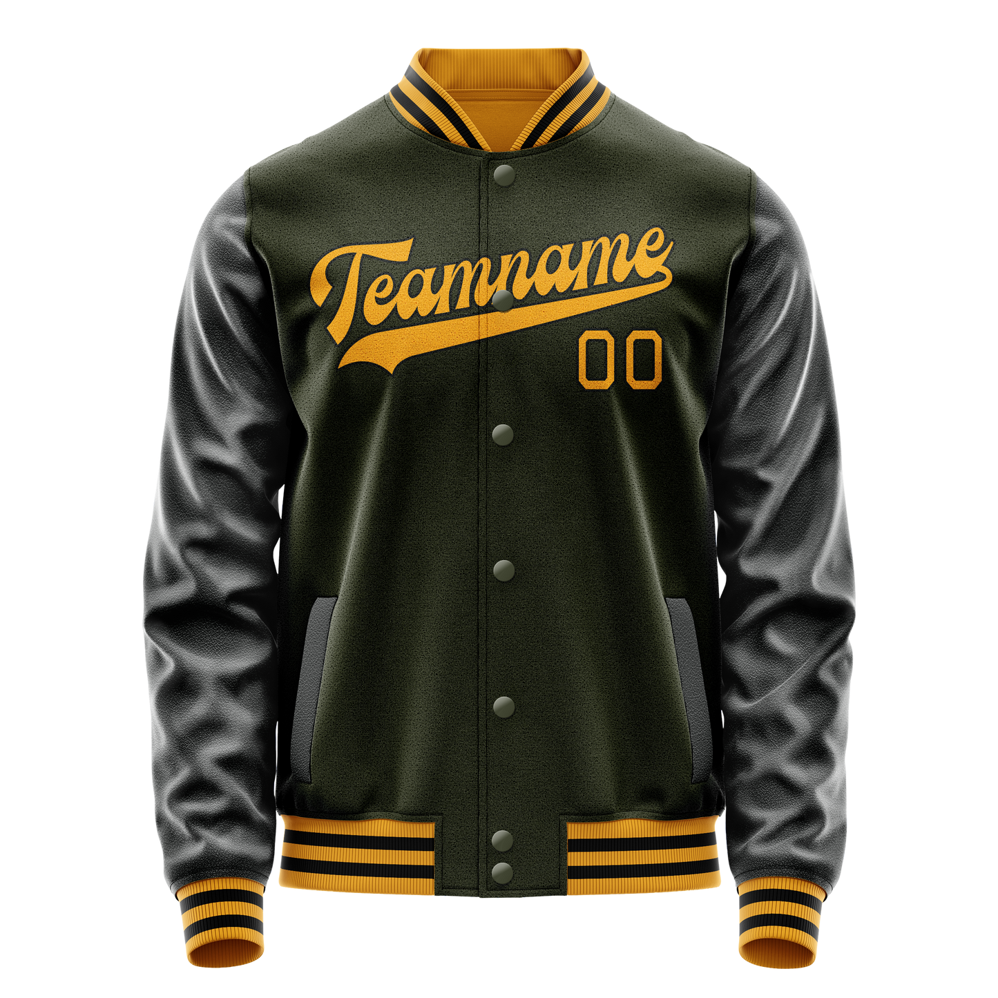Custom Olive Black Solid Color Varsity Letterman Jacket