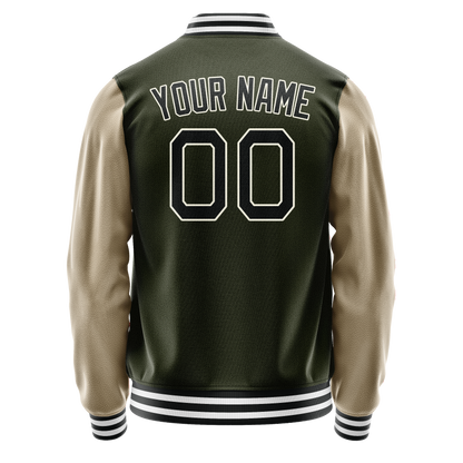 Custom Olive Cream Solid Color Varsity Letterman Jacket