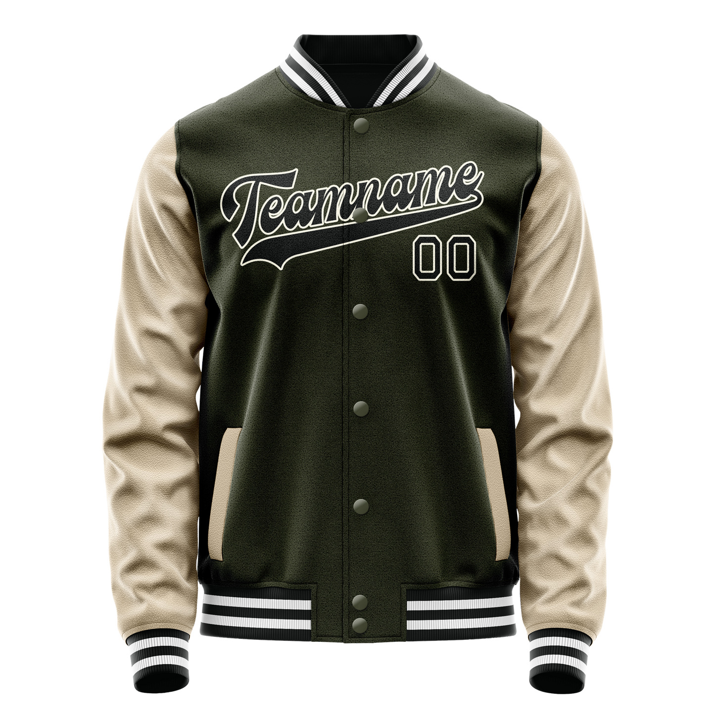 Custom Olive Cream Solid Color Varsity Letterman Jacket