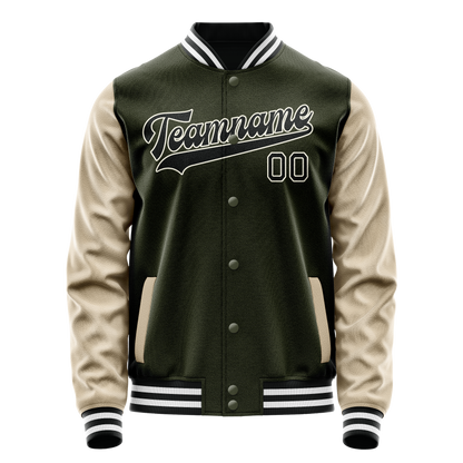 Custom Olive Cream Solid Color Varsity Letterman Jacket