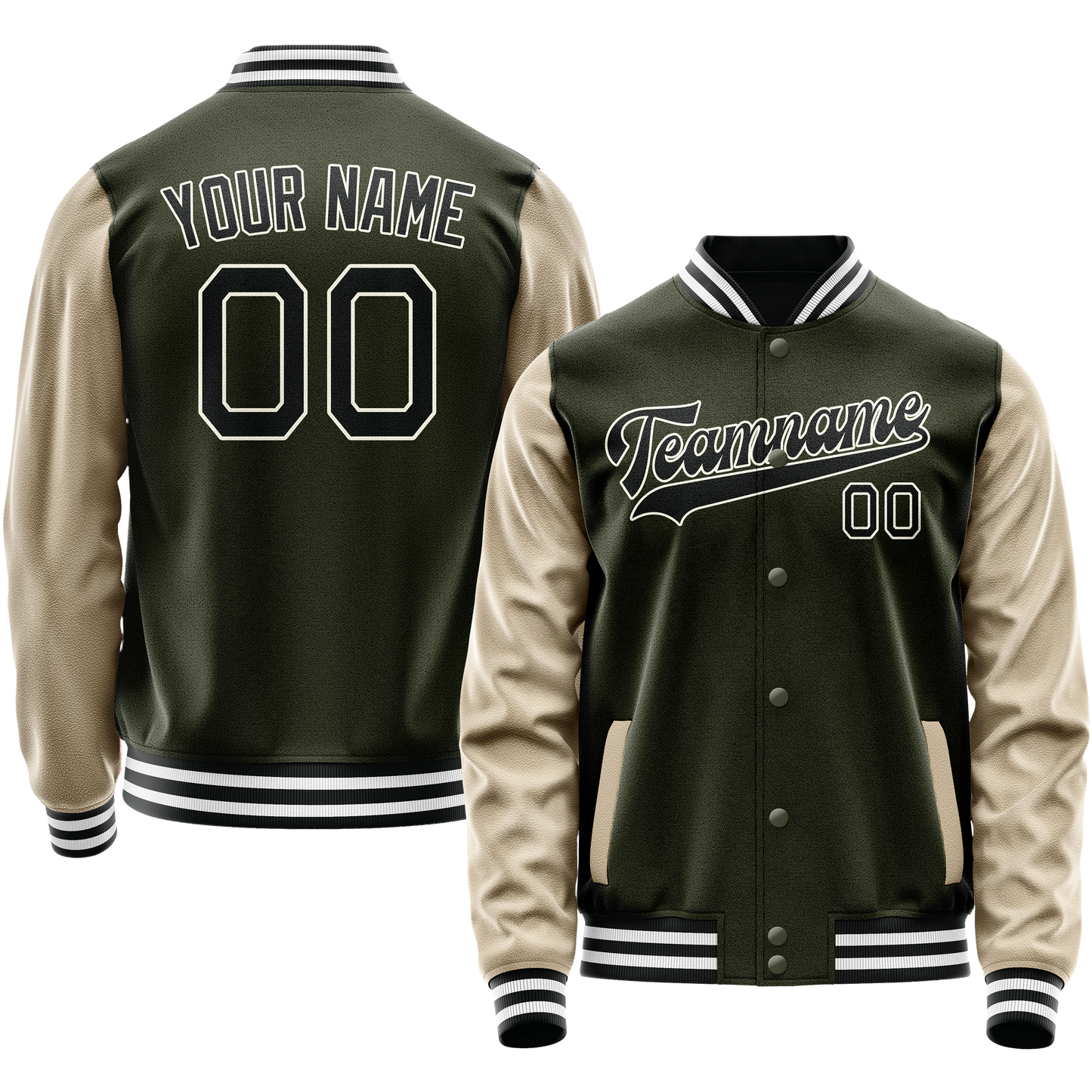 Custom Olive Cream Solid Color Varsity Letterman Jacket